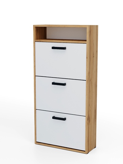 Обувница высокая «Клик Мебель. Приветливая - 1», с полкой, 3 ящика, 600×222×1232 мм, цвет дуб вотан/белый