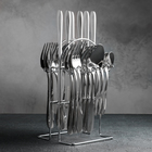 Набор столовых приборов из нержавеющей стали «Водопад», 24 предмета, на подставке, цвет серебряный - фото 982196