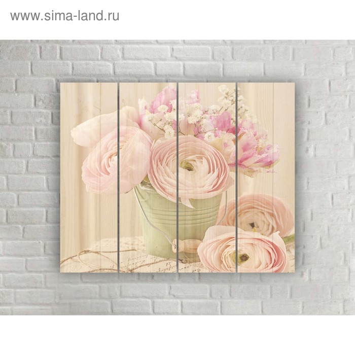 Картина на дереве в стиле Loft "Розовые розы" № 3.6, 37*30 см - Фото 1