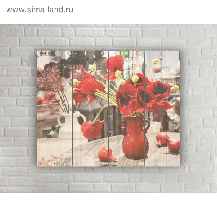 Картина на дереве в стиле Loft "Красные акценты" № 3.11, 37*30 см - Фото 1