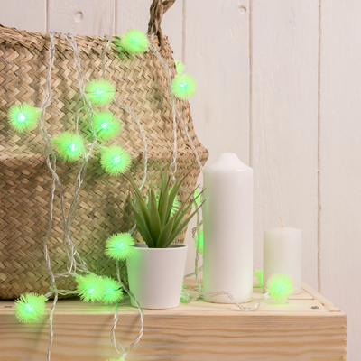 УЦЕНКА НИТЬ, 5 м, с насад. “Ежики Зеленые”, Н.С. LED-30-220V, 8 режимов, ЗЕЛЕНЫЙ