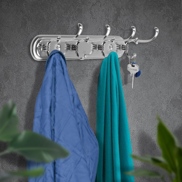 Вешалка ТУНДРА TVF004, металлическая, четырехрожковая, цвет хром - Фото 1
