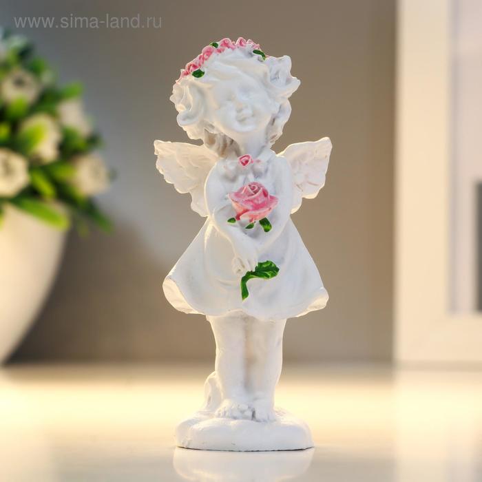 Фигурка полистоун «Ангел-девочка в розовом венке с розой», 7.8×3.8×2.5 см, МИКС