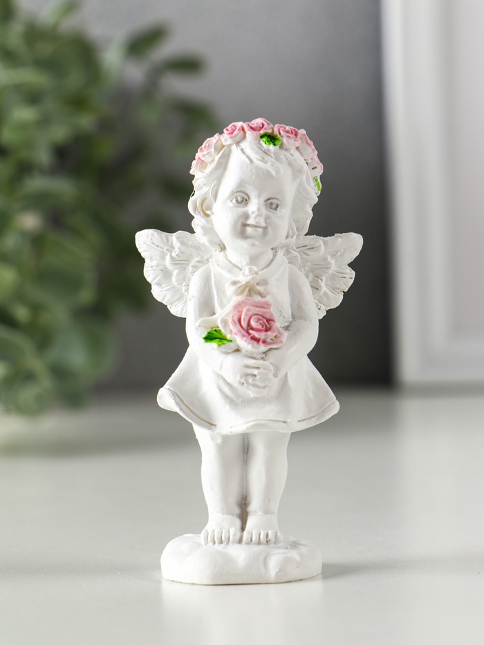 Фигурка полистоун «Ангел-девочка в розовом венке с розами», 12×5.2×3.3 см, МИКС