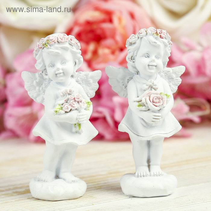 Фигурка полистоун «Ангел-девочка в розовом венке с розами», 12×5.2×3.3 см, МИКС - Фото 1