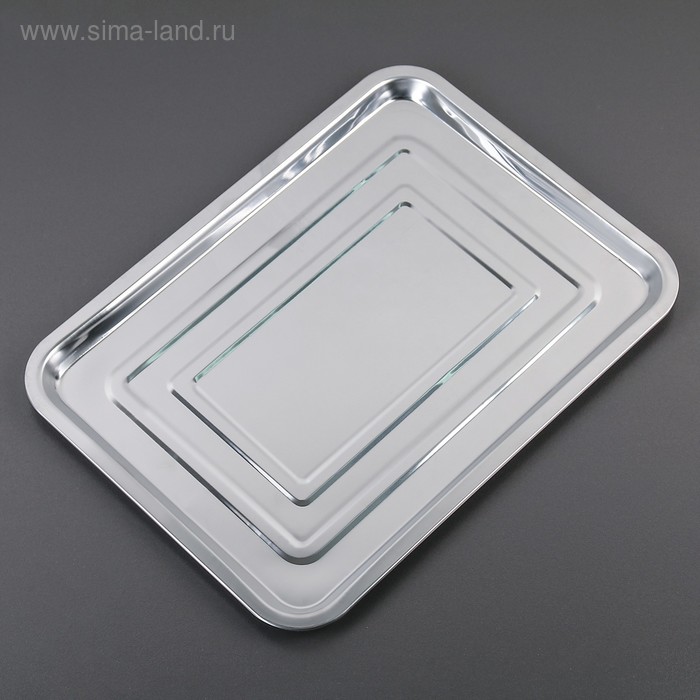 Противень, 39.5×29.5 см, нержавеющая сталь, серебристый - Фото 1