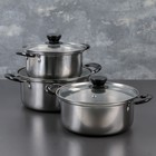Набор кастрюль, 3 предмета: кастрюли 1 л, 1.4 л, 1.8 л, d=15/17/18.5 см, крышки, индукция, нержавеющая сталь - Фото 1
