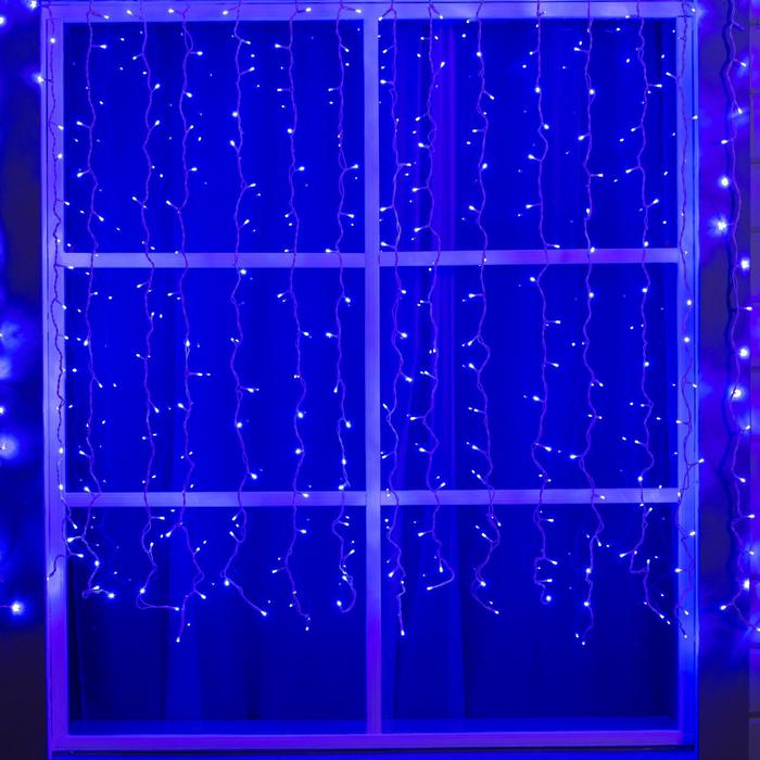 Гирлянда «Занавес» 2 × 1.5 м, IP44, УМС, белая нить, 360 LED, свечение синее, 220 В - Фото 1