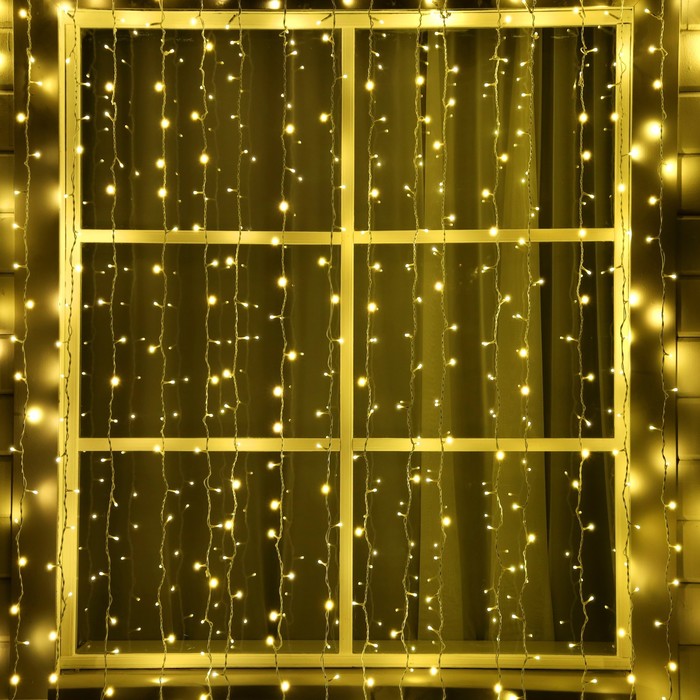 Гирлянда «Занавес» 2 × 3 м, IP44, УМС, белая нить, 760 SMD-LED, свечение тёплое белое, 220 В - Фото 1