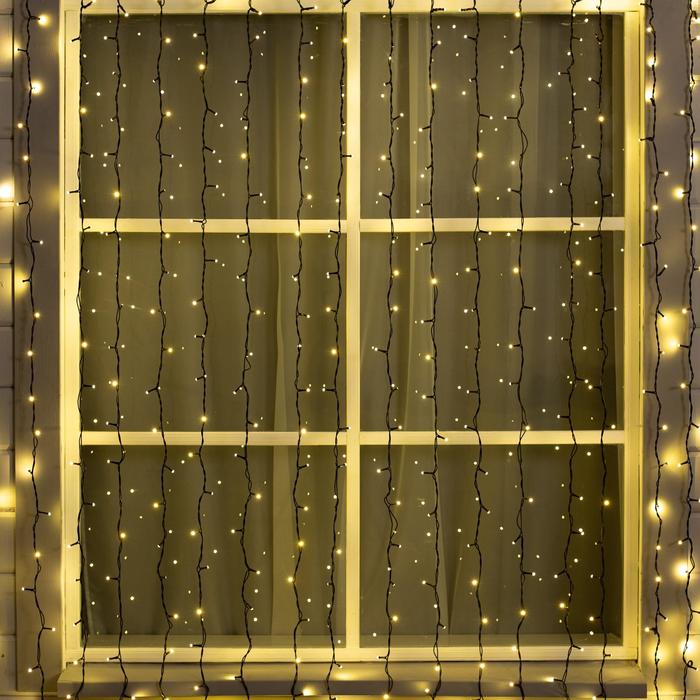 Гирлянда «Занавес» 2 × 3 м, IP44, УМС, тёмная нить, 760 SMD-LED, свечение тёплое белое, 220 В - Фото 1