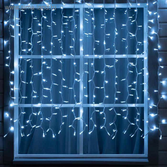 Гирлянда "Занавес" 2 х 1.5 м , IP65, УМС, белая нить каучук, 300 LED, свечение белое, 220 В - Фото 1