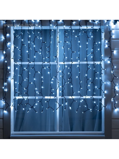 Гирлянда "Занавес" 2 х 1.5 м , IP65, УМС, тёмная нить каучук, 300 LED, свечение белое, 220 В