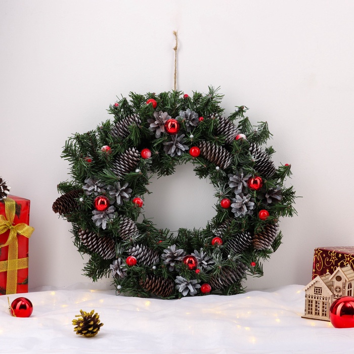 Интерьерный венок новогодний «Снежное чудо», на дверь, ручная работа - Фото 1