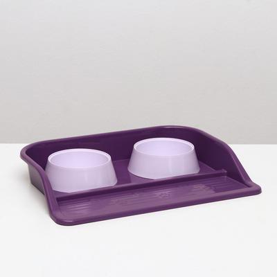 Миски с лотком "Феликс" 0,3 л, 41 x 30 x 6 см, фиолетовый лоток, белые миски