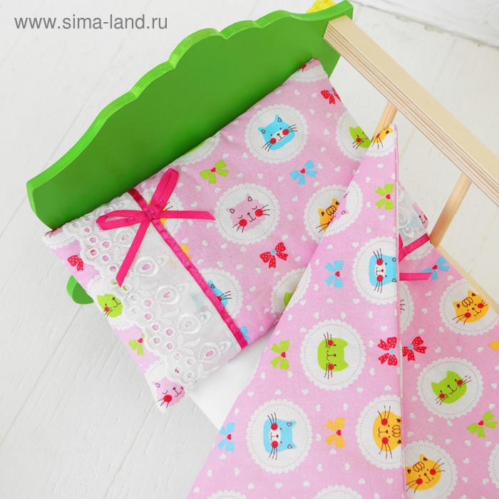 Постельное бельё для кукол «Розовые котики», простынь, одеяло, подушка - Фото 1