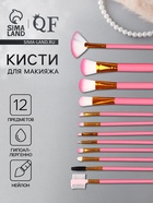 Набор кистей для макияжа COLOR POWER pink, 12 шт., футляр, розовый - Фото 1