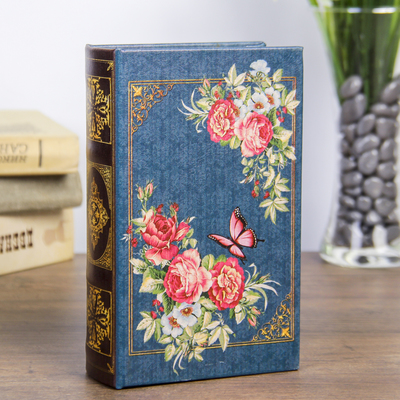 Шкатулка книга-сейф «Ретро. Цветы. Бабочки», кожзам, 17×11×5 см