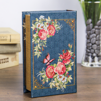 Шкатулка книга - сейф «Ретро. Цветы. Бабочки», кожзам, 17×11×5 см