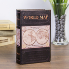 Сейф-книга дерево "Карта мира" кожзам 17х11х5 см - фото 2989783