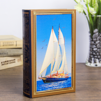 Шкатулка книга - сейф «Корабль», дерево, с замком и искусственная кожа, 21×13×5 см