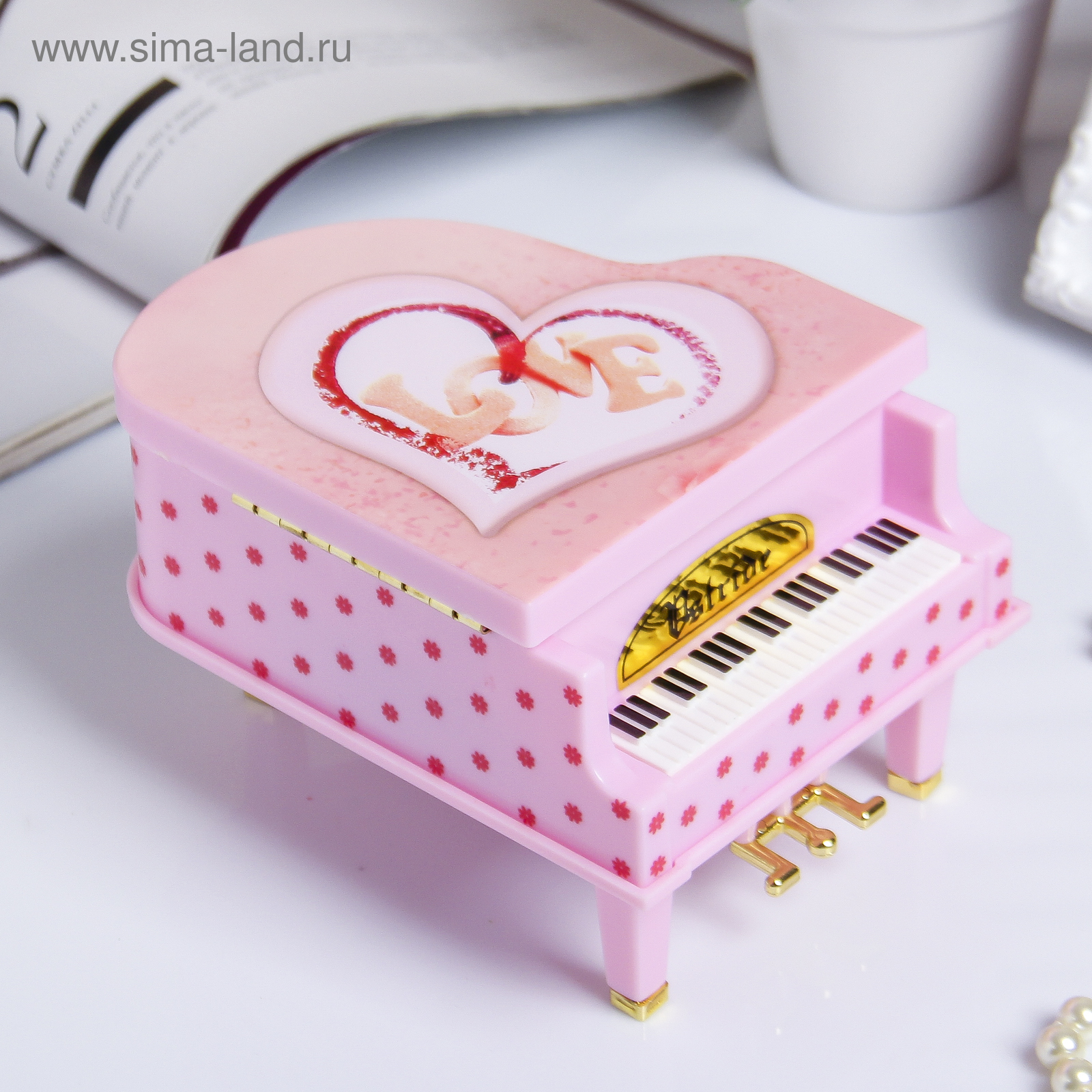 Шкатулка пластик музыкальная механическая "Розовый рояль" 9,2х14х10,8 ...