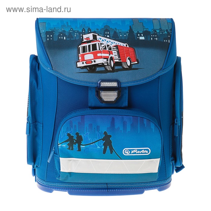 Ранец на замке Herlitz MIDI, 38 х 37 х 22, для мальчика, Fire Truck, синий - Фото 1