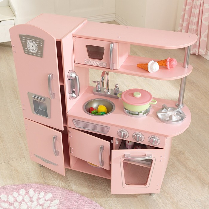 Игровая кухня из дерева «Винтаж», цвет розовый - фото 1890797359