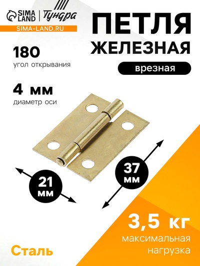 Петля железная, 37×21×1 мм, латунь