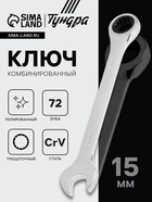 Ключ комбинированный трещоточный ТУНДРА, CrV, полированный, 72 зуба, 15 мм 2354085 - фото 16291941