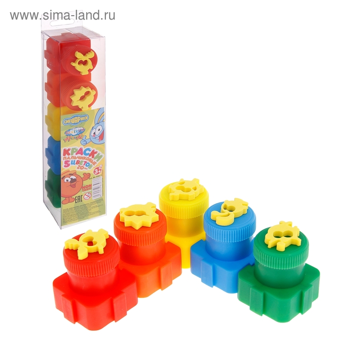 Пальчиковые краски "Смешарики", 5 цветов по 20 мл - Фото 1