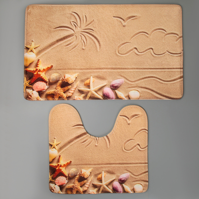 Набор ковриков для ванной и туалета «Доляна. Пляж», 2 шт., 40×45, 45×75 см