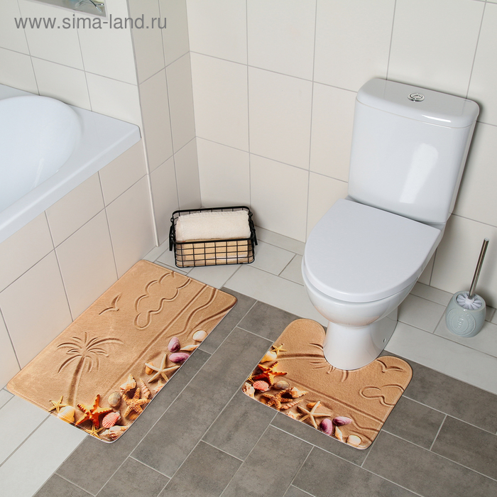 Набор ковриков для ванной и туалета Доляна «Пляж», 2 шт: 40×45, 45×75 см - Фото 1