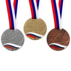 Медаль призовая 079 диам 6 см. 2 место, триколор. Цвет сер. С лентой - Фото 1