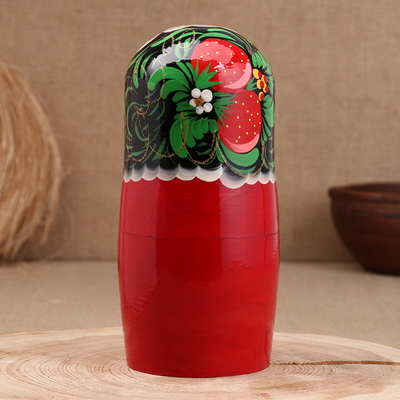 Матрёшка «Хохлома», красное  платье, 10 кукольная, 26 см