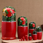 Матрёшка дерево «Хохлома», красное платье, 10 кукольная, 26 см - Фото 6