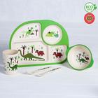 Набор детской посуды из бамбука «Динозаврики», 5 предметов: тарелка, миска, стакан, столовые приборы - фото 8761423