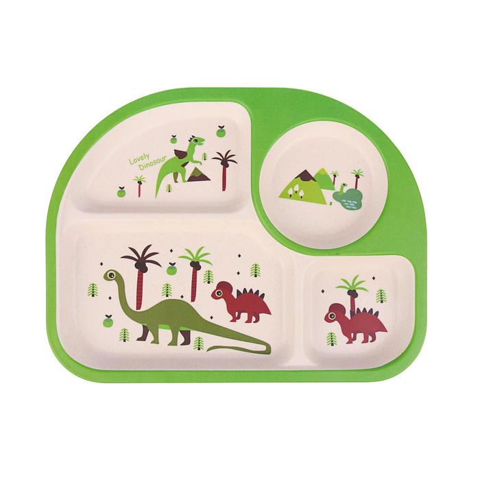 Набор детской посуды из бамбука «Динозаврики», 5 предметов: тарелка, миска, стакан, столовые приборы - фото 1906968889