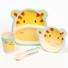 Набор детской посуды из бамбука «Жирафик», 5 предметов: тарелка, миска, стакан, столовые приборы - фото 8434843