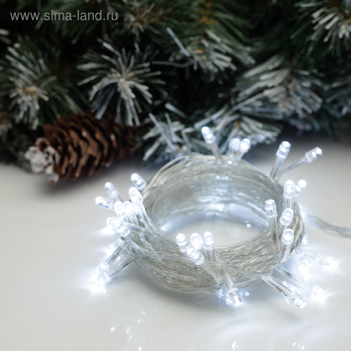 Гирлянда «Нить» 5 м, IP20, прозрачная нить, 50 LED, свечение белое, 8 режимов, 220 В, УЦЕНКА - Фото 1