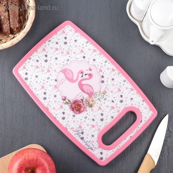 Доска разделочная пластиковая прямоугольная Доляна «Розовый Фламинго», 25×16 см - Фото 1