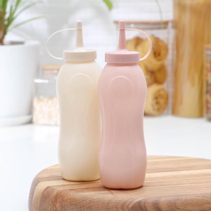 Бутылка для соуса, набор 2 шт., 350 мл, пластик, 11.5×5.5×19.5 см, розовый, жёлтый - Фото 1