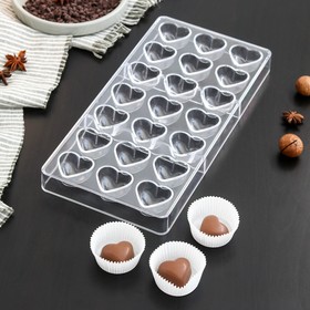 Форма для шоколада KONFINETTA «Сердца», 27,5×13,5 см, 21 ячейка (2×3 см)