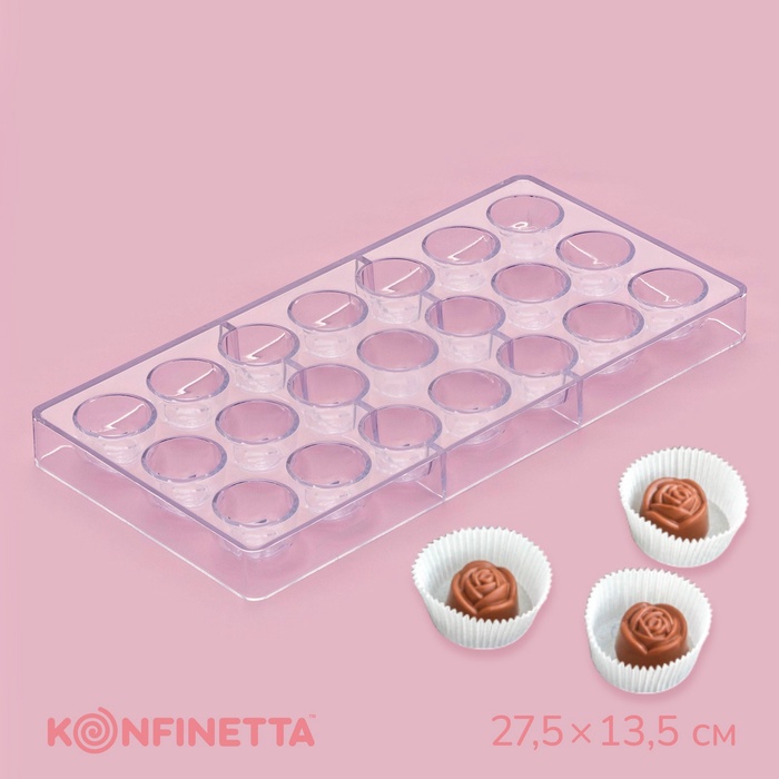 Форма для конфет и шоколада KONFINETTA «Роза», 27.5×13.5×3 см, 21 ячейка, прозрачная