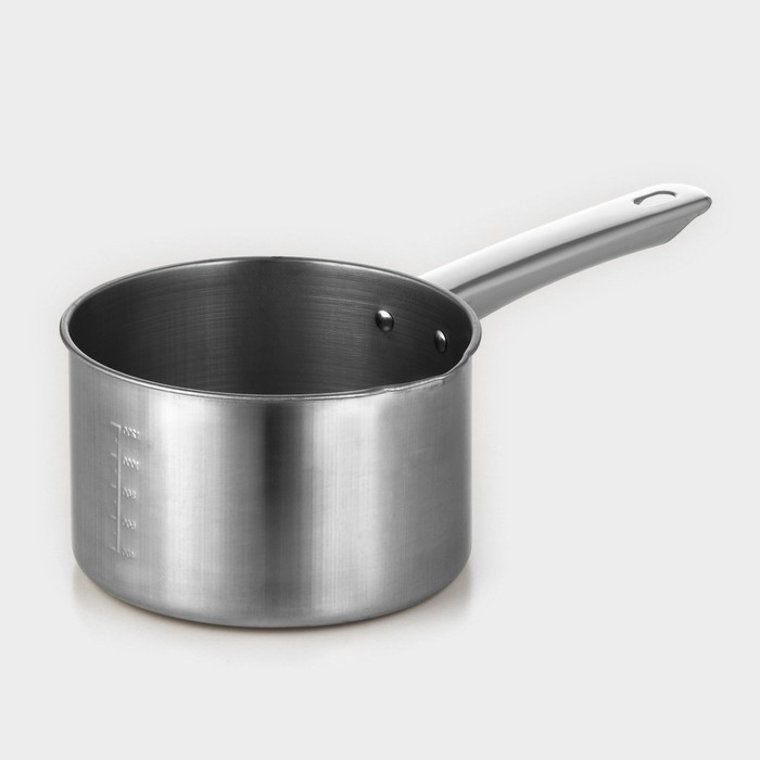 Ковш «Базис», 1.2 л, d=16 см, с мерной шкалой, металлическая ручка, нержавеющая сталь - Фото 1