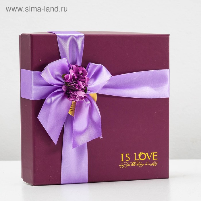 Коробка подарочная, с бантом, бордовая, 20 х 20 х 5 см - Фото 1