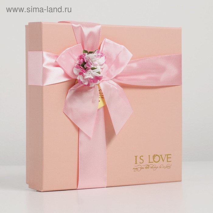 Коробка подарочная, с бантом, розовая, 20 х 20 х 5 см - Фото 1
