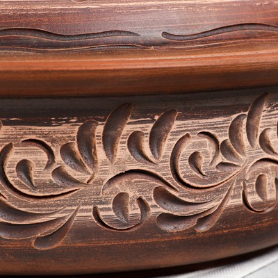 Горшок духовой с крышкой "Сковородка", ангоб, красная глина, 28 см, 3 л, микс