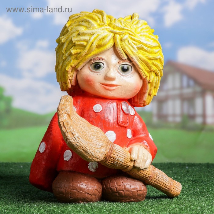 Садовая фигура "Домовой с веником" 39см - Фото 1