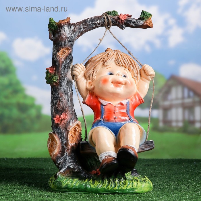 Садовая фигура "Мальчик на качелях" 44см - Фото 1