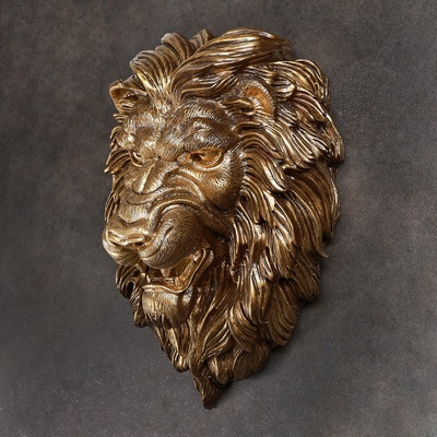 Настенный декор, панно «Голова льва», 23×35×52 см, под бронзу